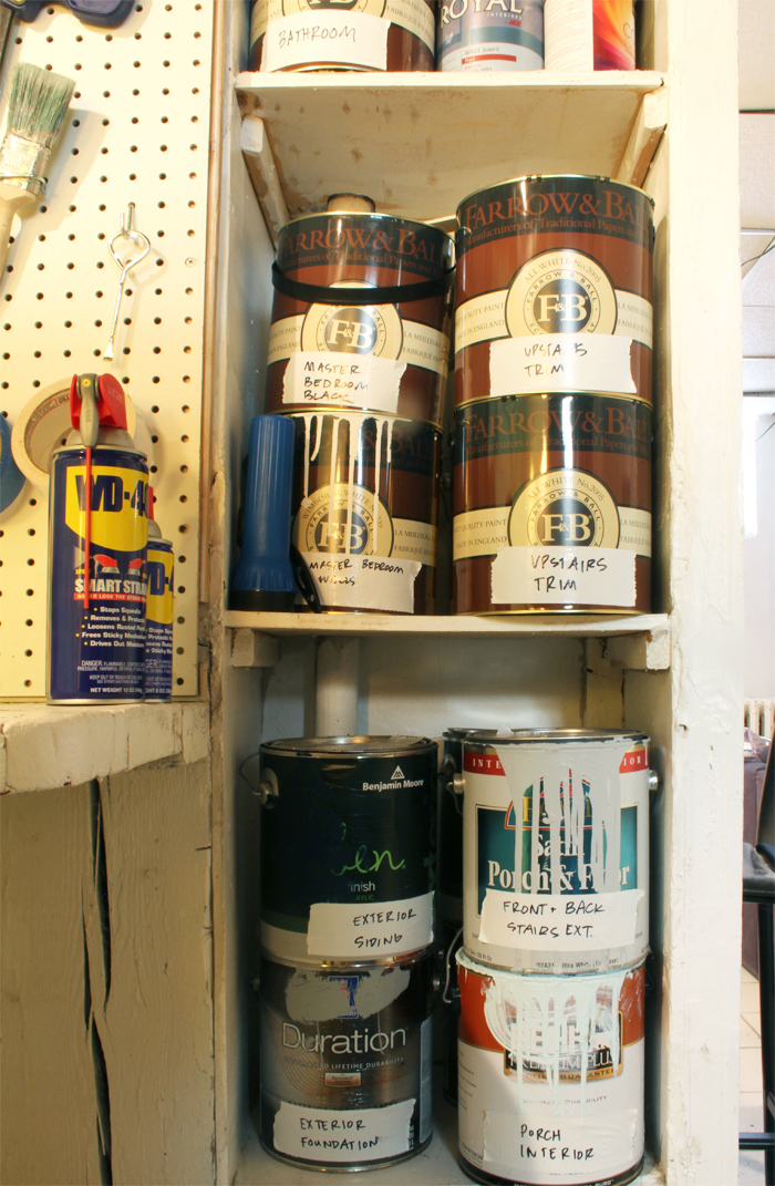 Paint Cans Labeled and Organized