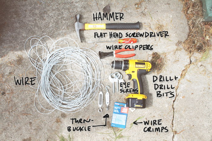 Supplies to hang a tension wire