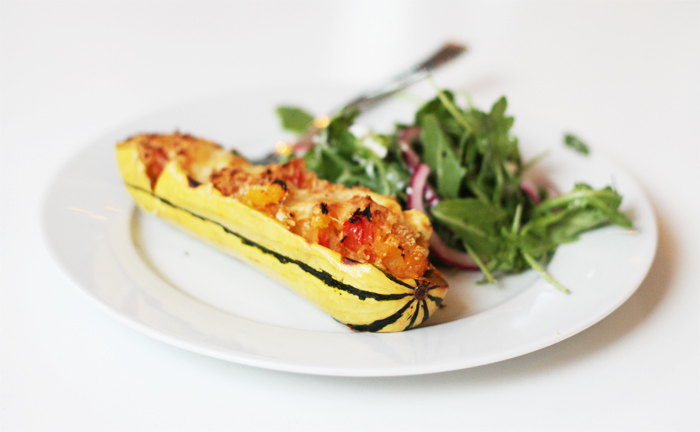 Poblano & Smoked Gouda Squash Stuffed Delicata Squash