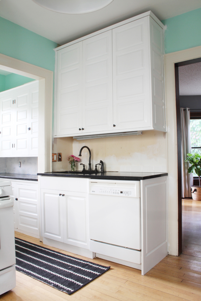 Freshly Painted White Kitchen Cabinets