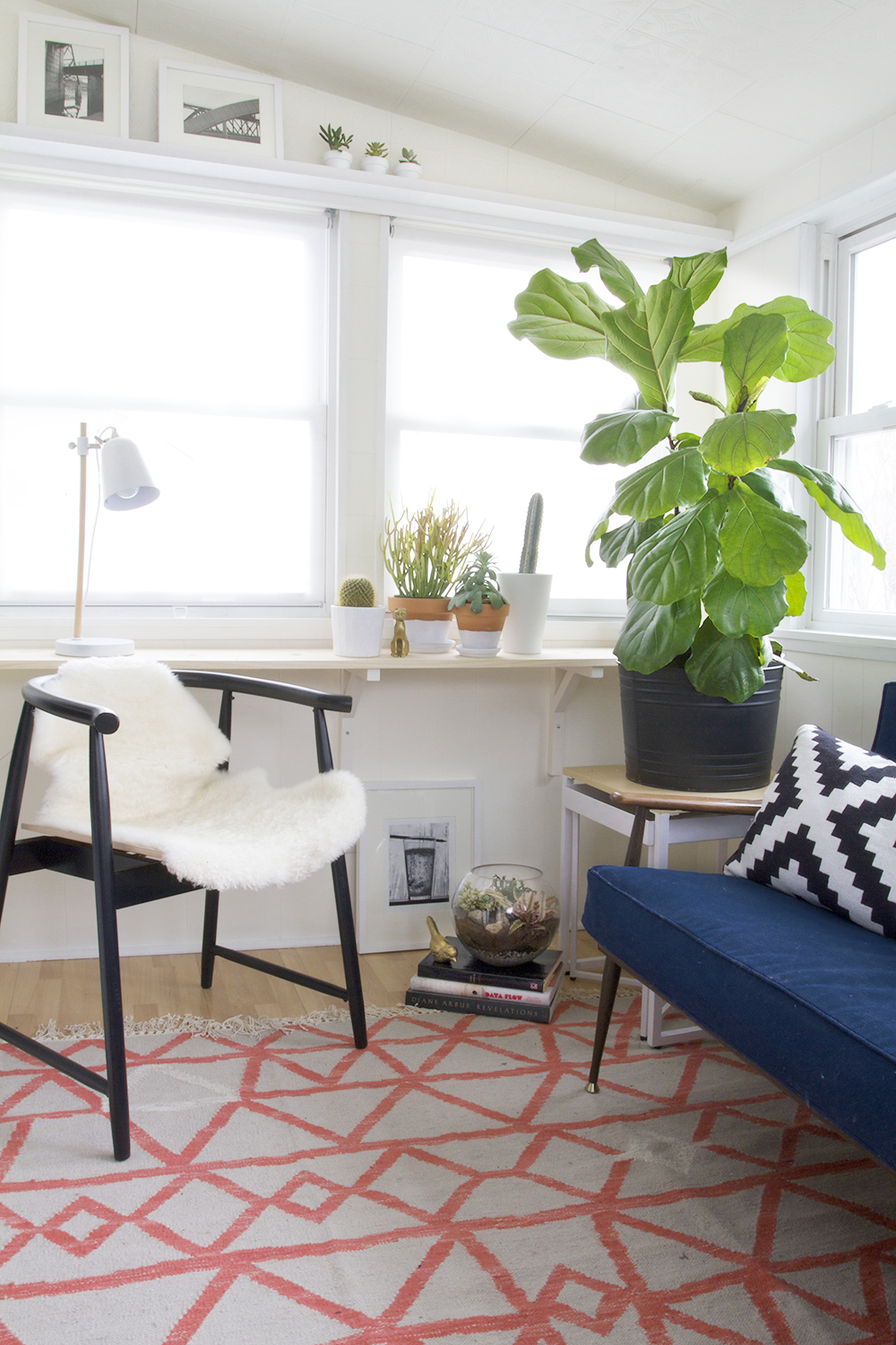 Modern Sunroom with Black and White Accents