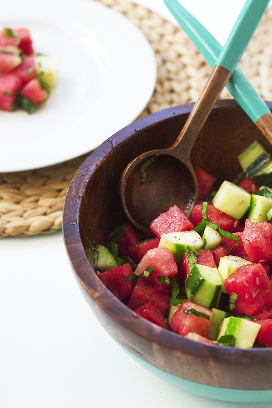 Savory Watermelon & Cucumber Salad with Lime and Basil