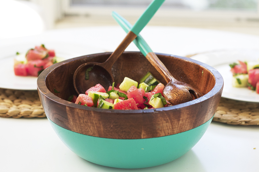 Savory Watermelon & Cucumber Salad with Lime and Basil