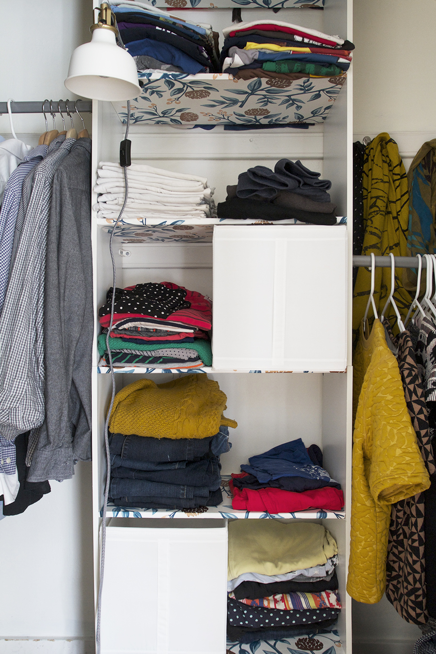 Easy Closet Clean Up, Wallpaper shelves and paint for a fresh look