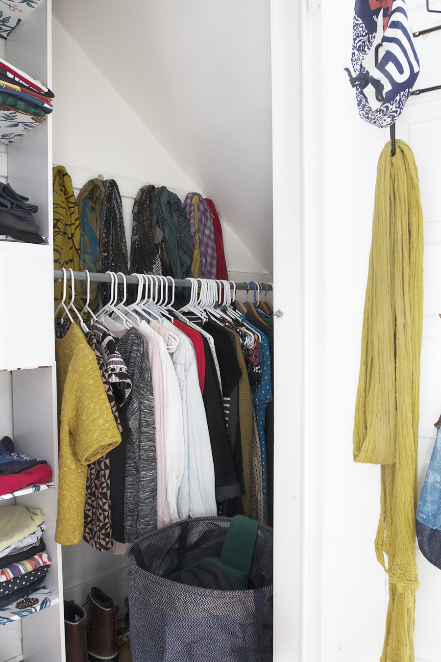 Easy Closet Clean Up, Wallpaper shelves and paint for a fresh look