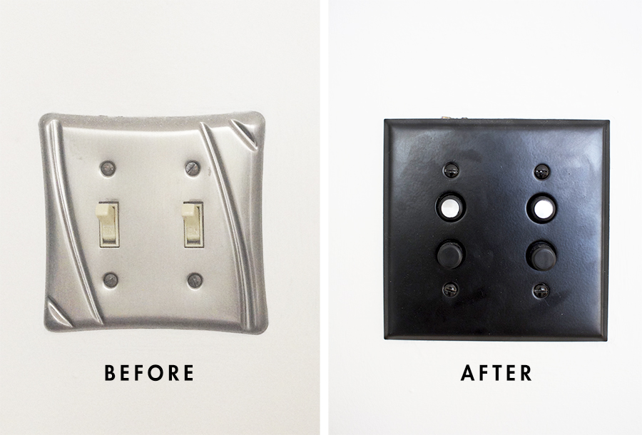 Upgrading outlets - replacing switches with reproduction button switches and updating plate cover