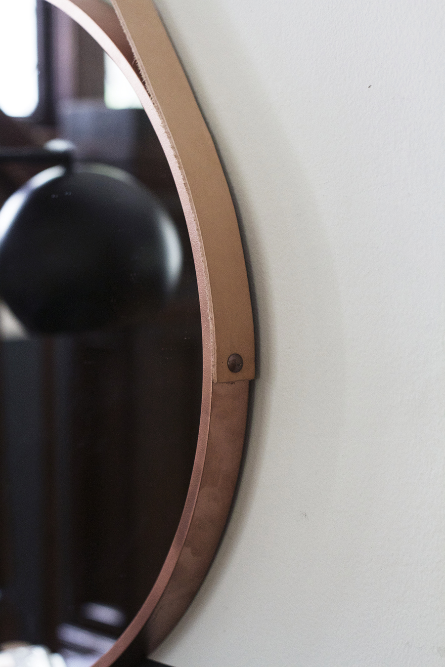 DIY Round Leather Strap Mirror in Copper