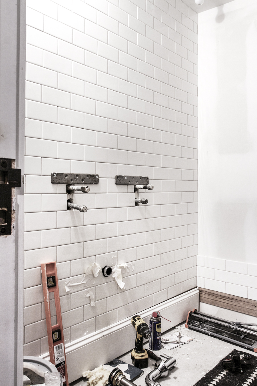 Bathroom Progress | Tiling with Subway tile