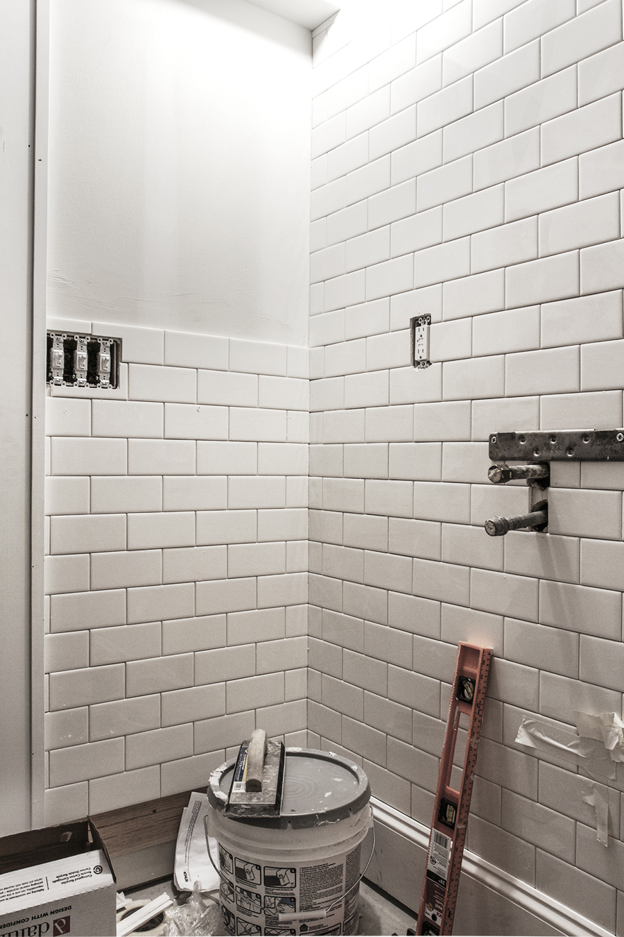 Bathroom Progress | Tiling with Subway tile