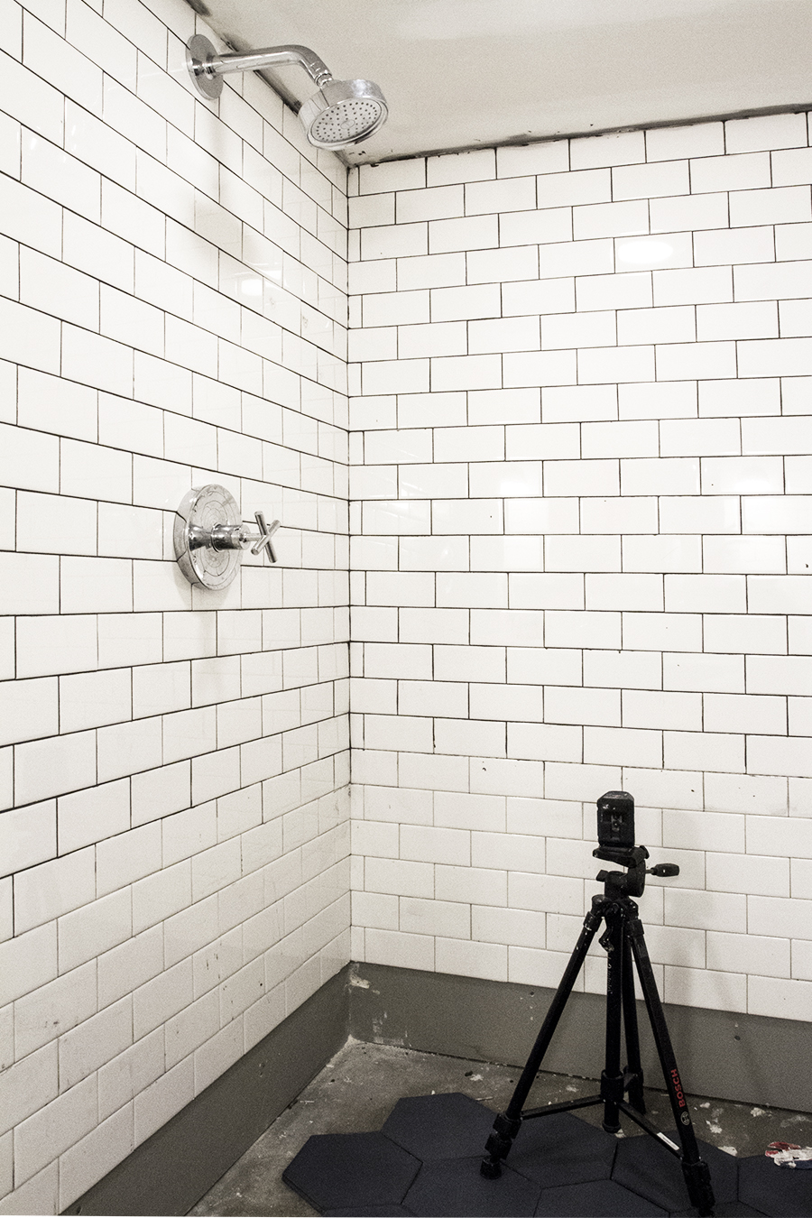 Subway Tile with Black Grout Shower Stall
