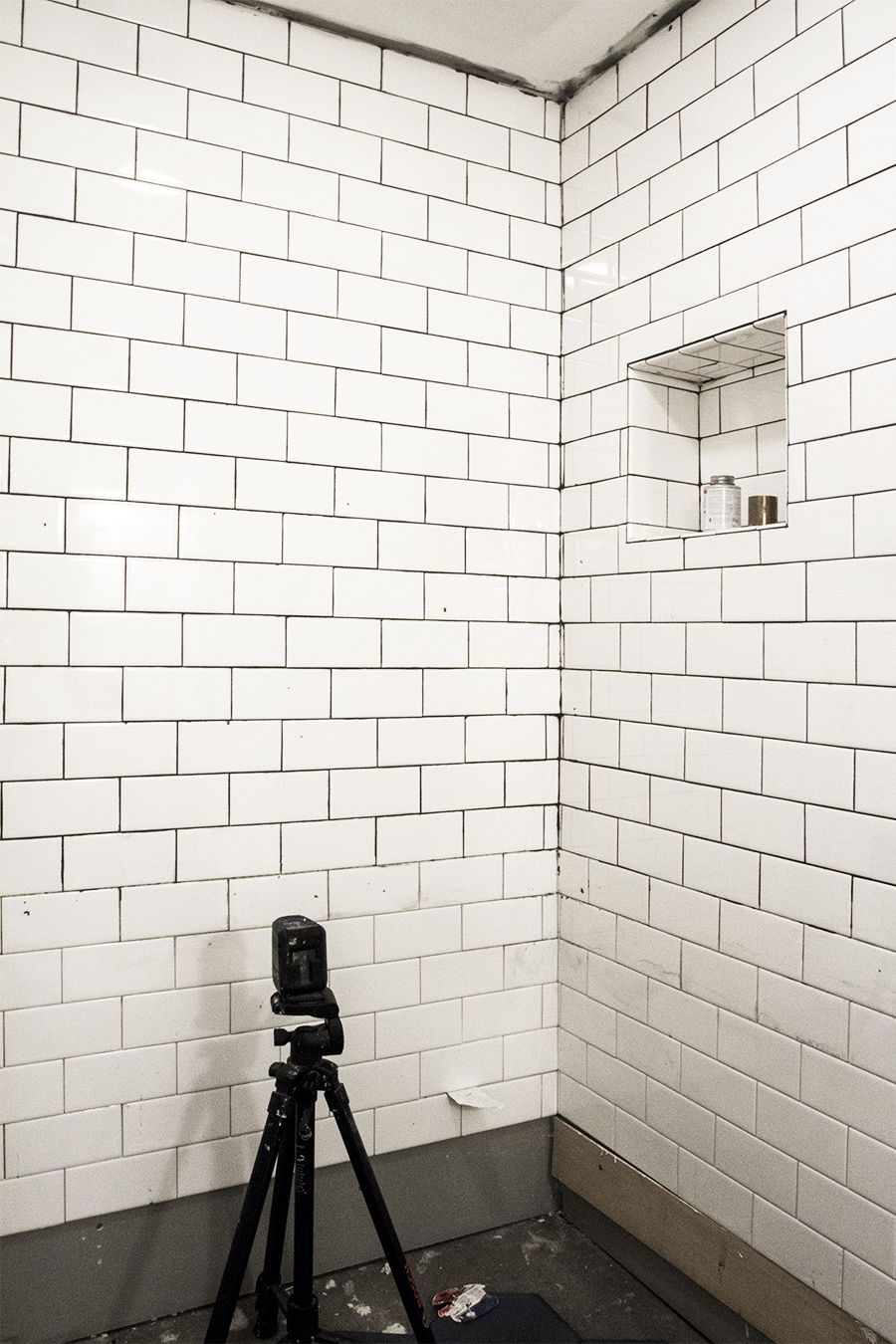 Subway Tile with Black Grout Shower Stall