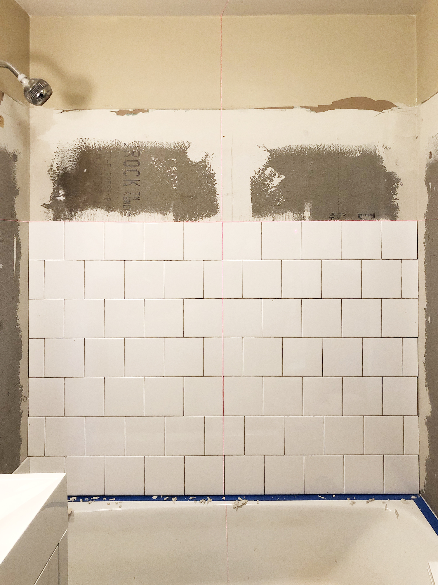 Bathroom Tile Progress at the Cabin