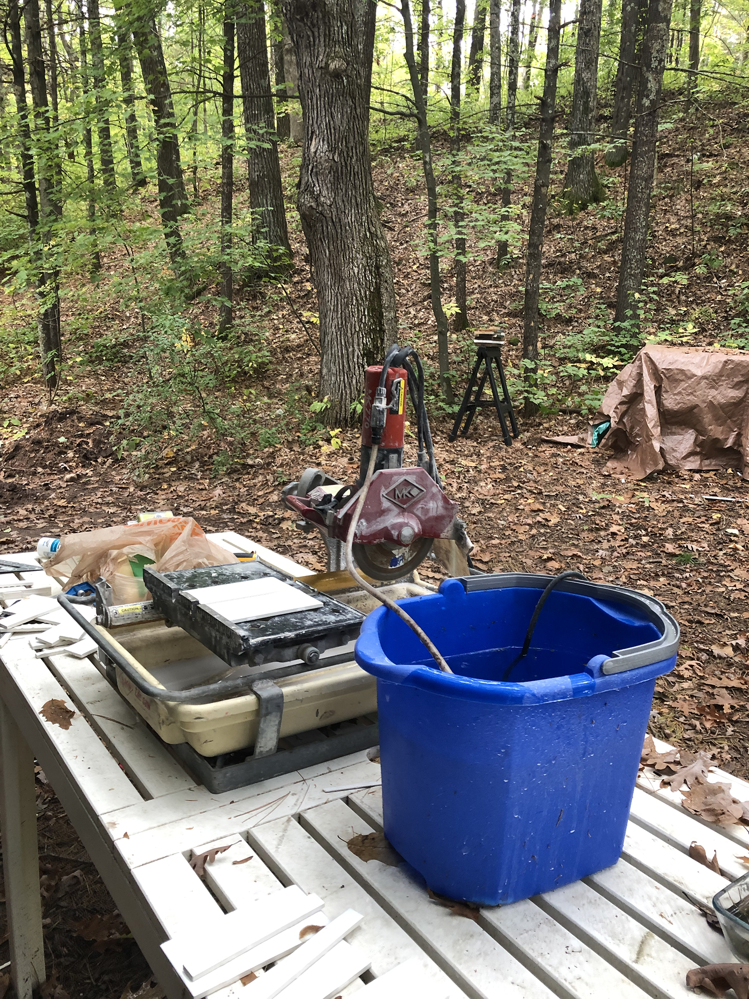 Bathroom Tile Progress at the Cabin