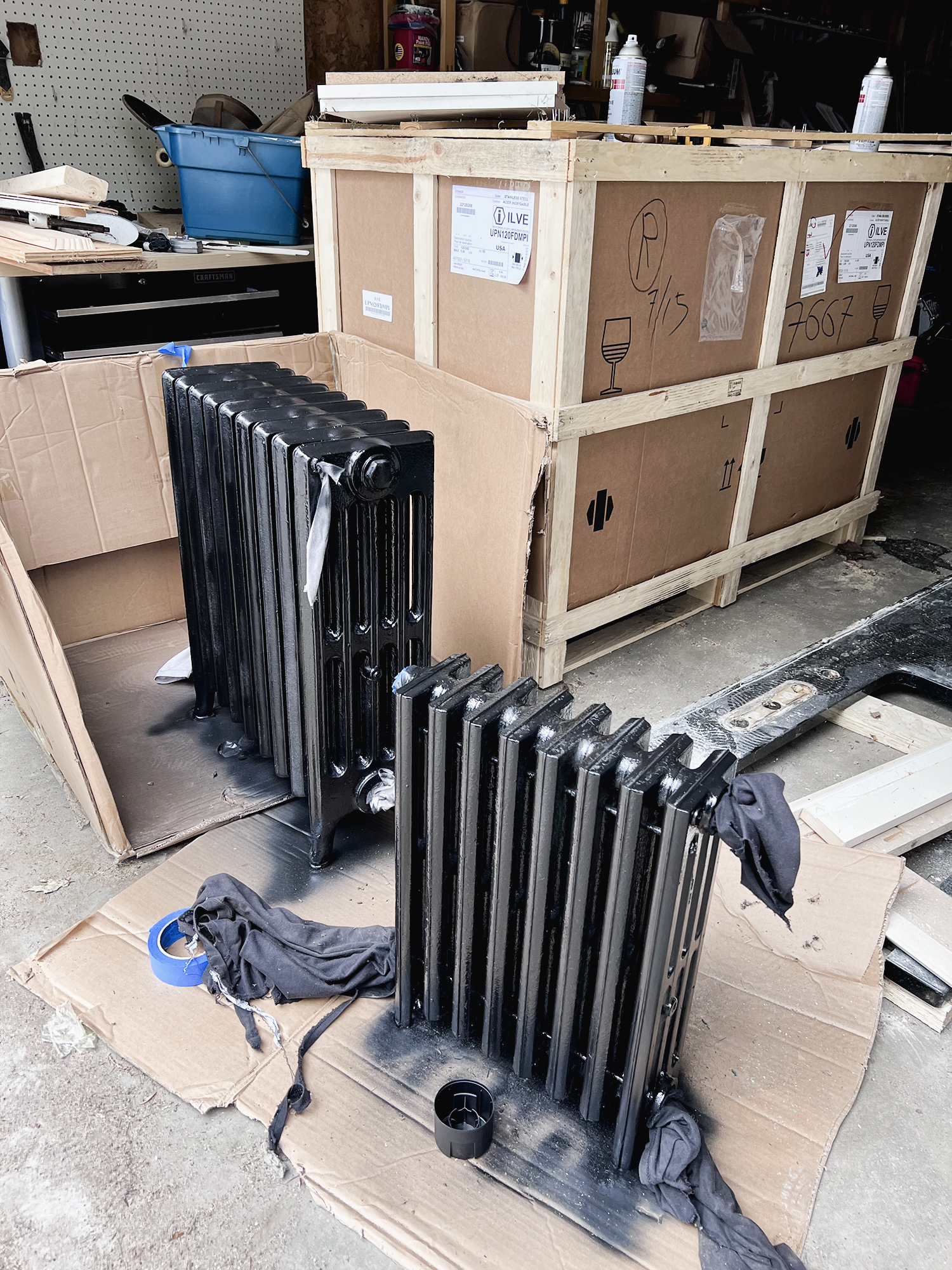 Radiators brushed down, cleaned up and painted black