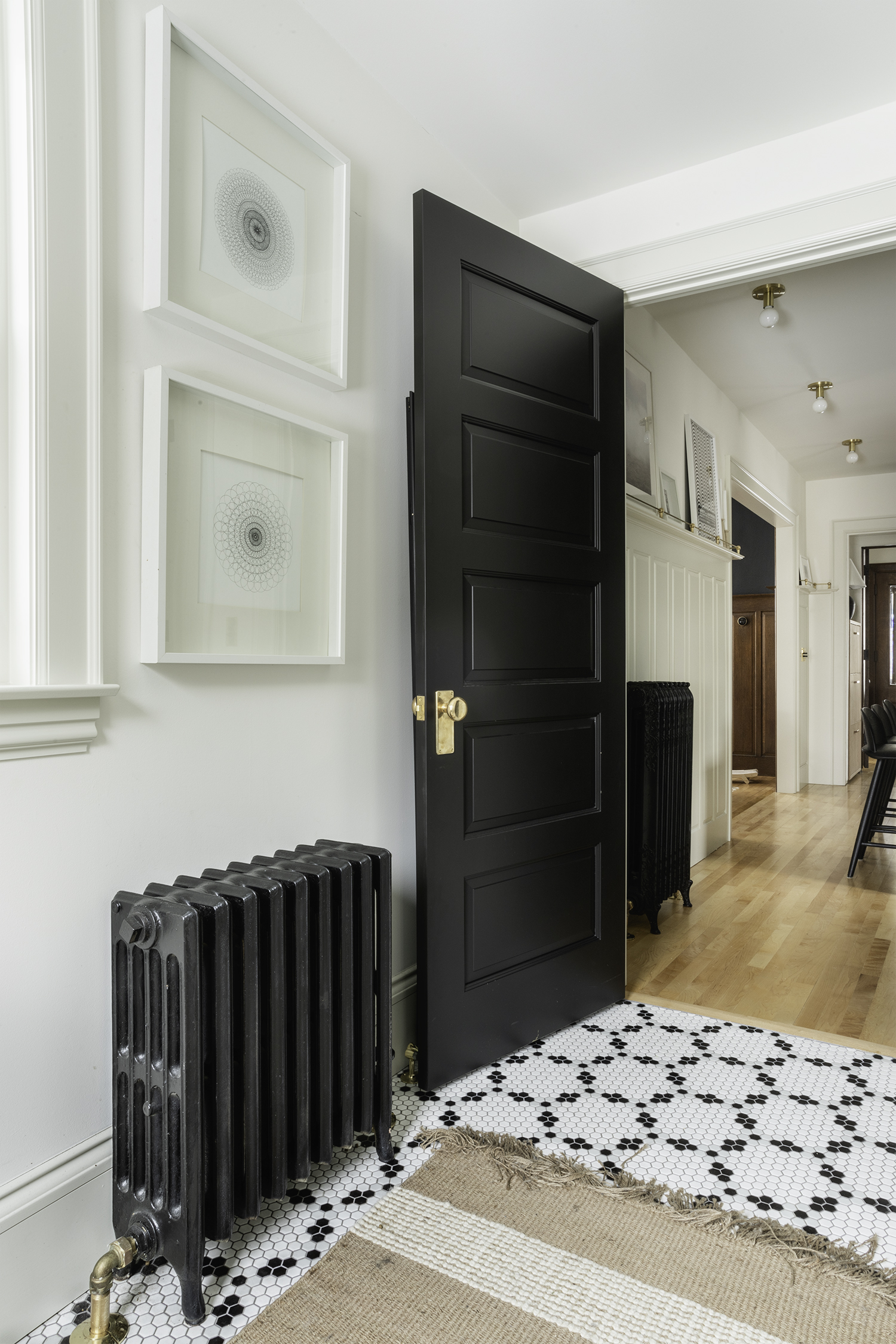 Five Panel Door and Radiator in Mudroom