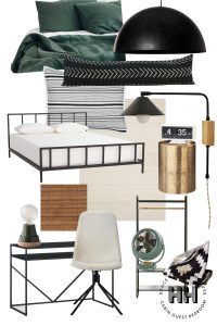 A Modern Green, Black and Brass Look for The Cabin Guest Bedroom